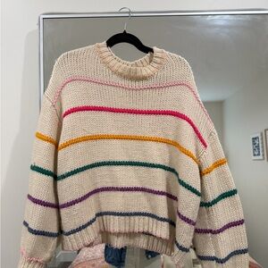 Debut Cream Sweater with Colorful Stripes